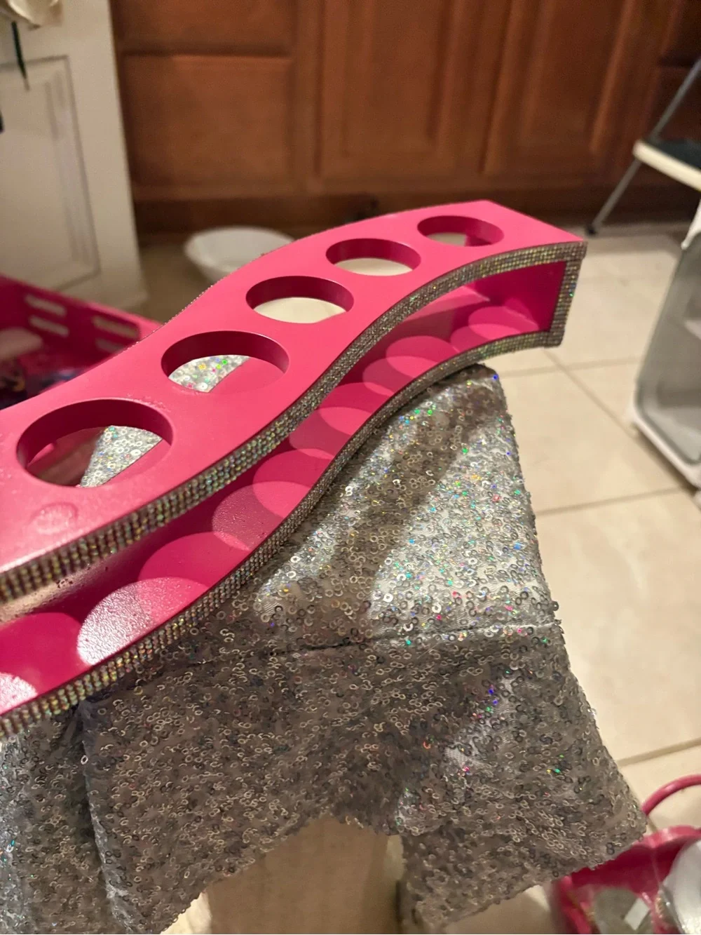 Hot Pink “Barbie Themed” make up organizer with Rhinestone accents!